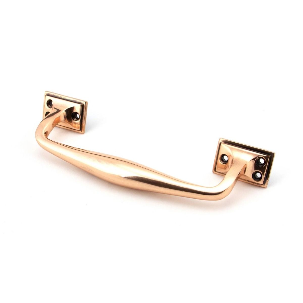The 230mm Swelled Grip Pull Handle with Roses in Polished Bronze on a White Background 