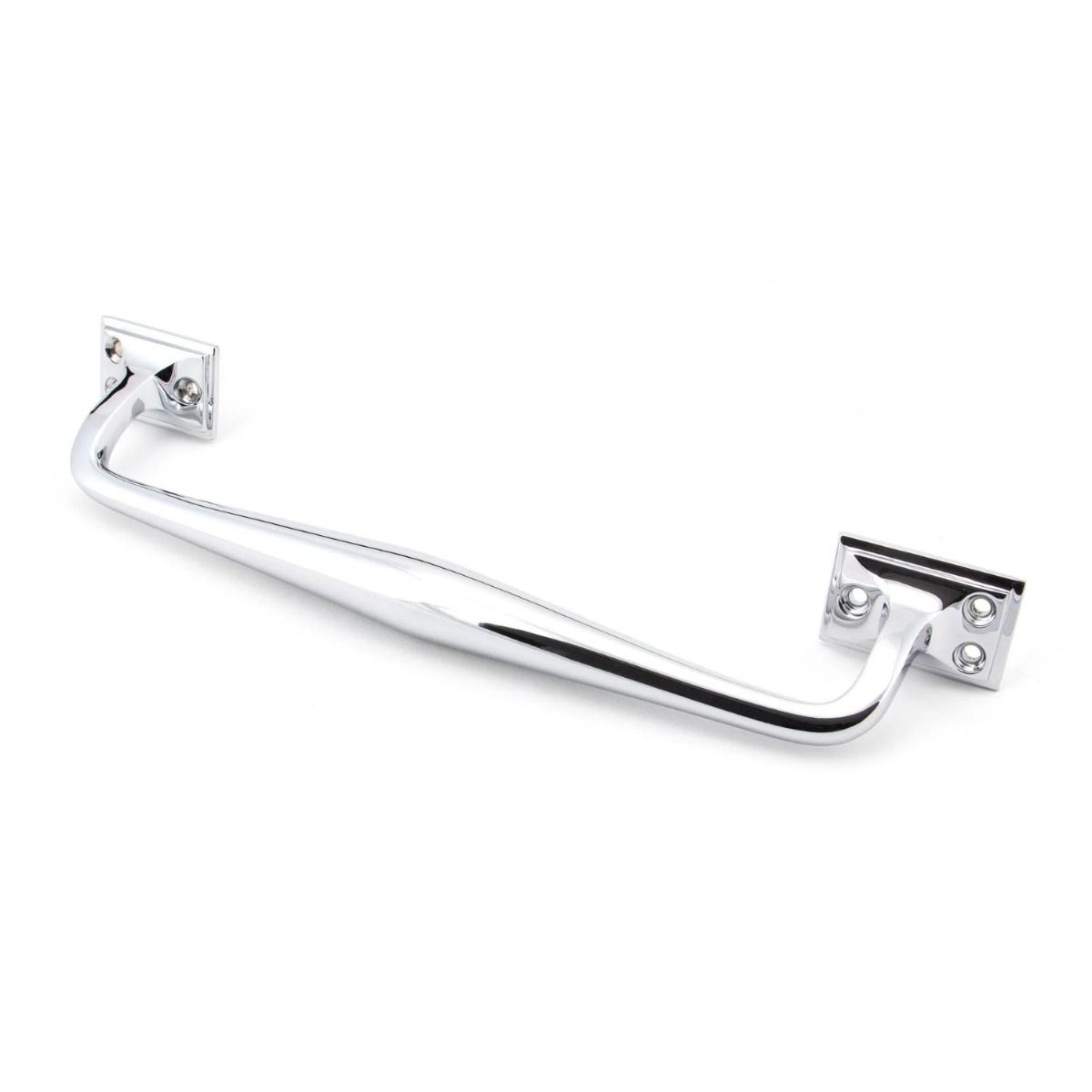 The 230mm Swelled Grip Pull Handle with Roses in Polished Chrome on a White Background 
