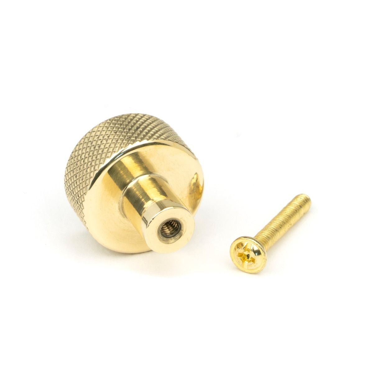 The 25mm Knurled Cabinet Knob (No Rose) in Polished Brass with Fitting Bolt 