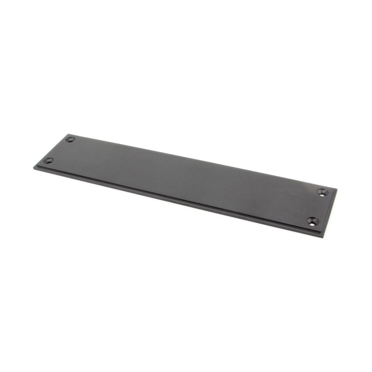 The 300mm Antique Bronze Linear Period Fingerplate Door Push Plate on a White Background