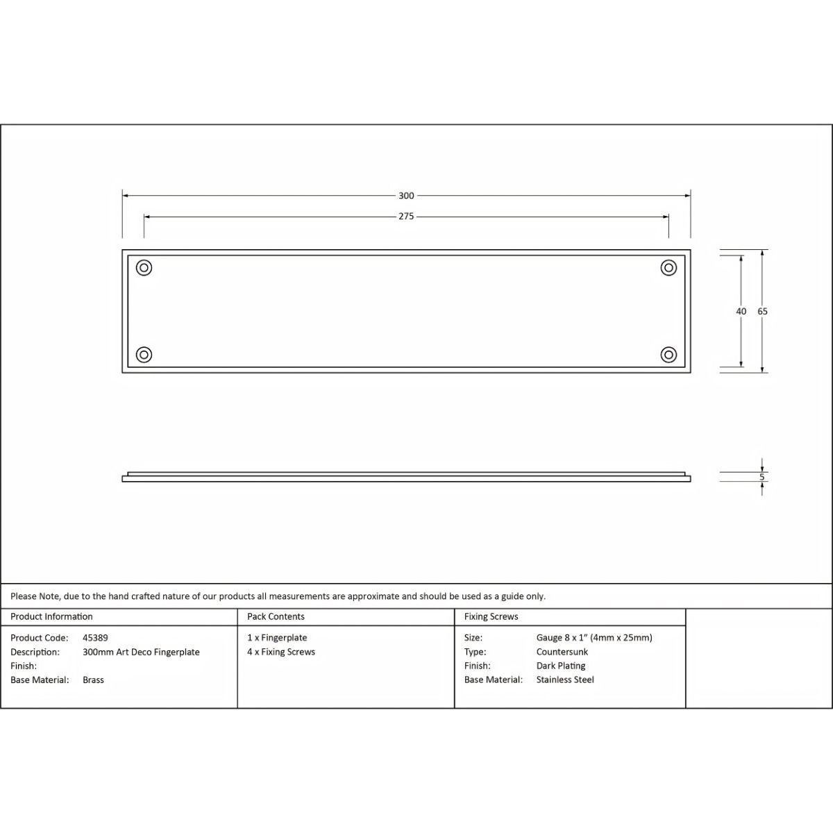 Linear Period Fingerplate Door Push Plate - 300mm