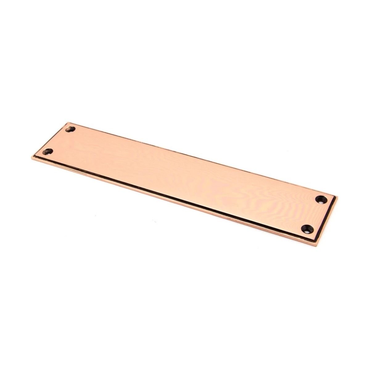 The 300mm Polished Bronze Linear Period Fingerplate Door Push Plate on a White Background