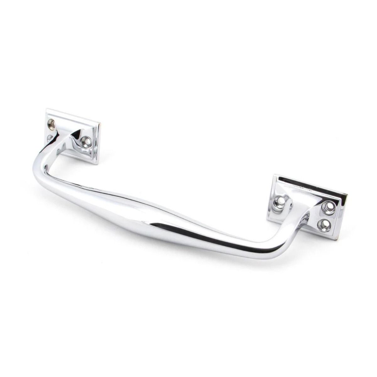 The 300mm Swelled Grip Pull Handle with Roses in Polished Chrome on a White Background 