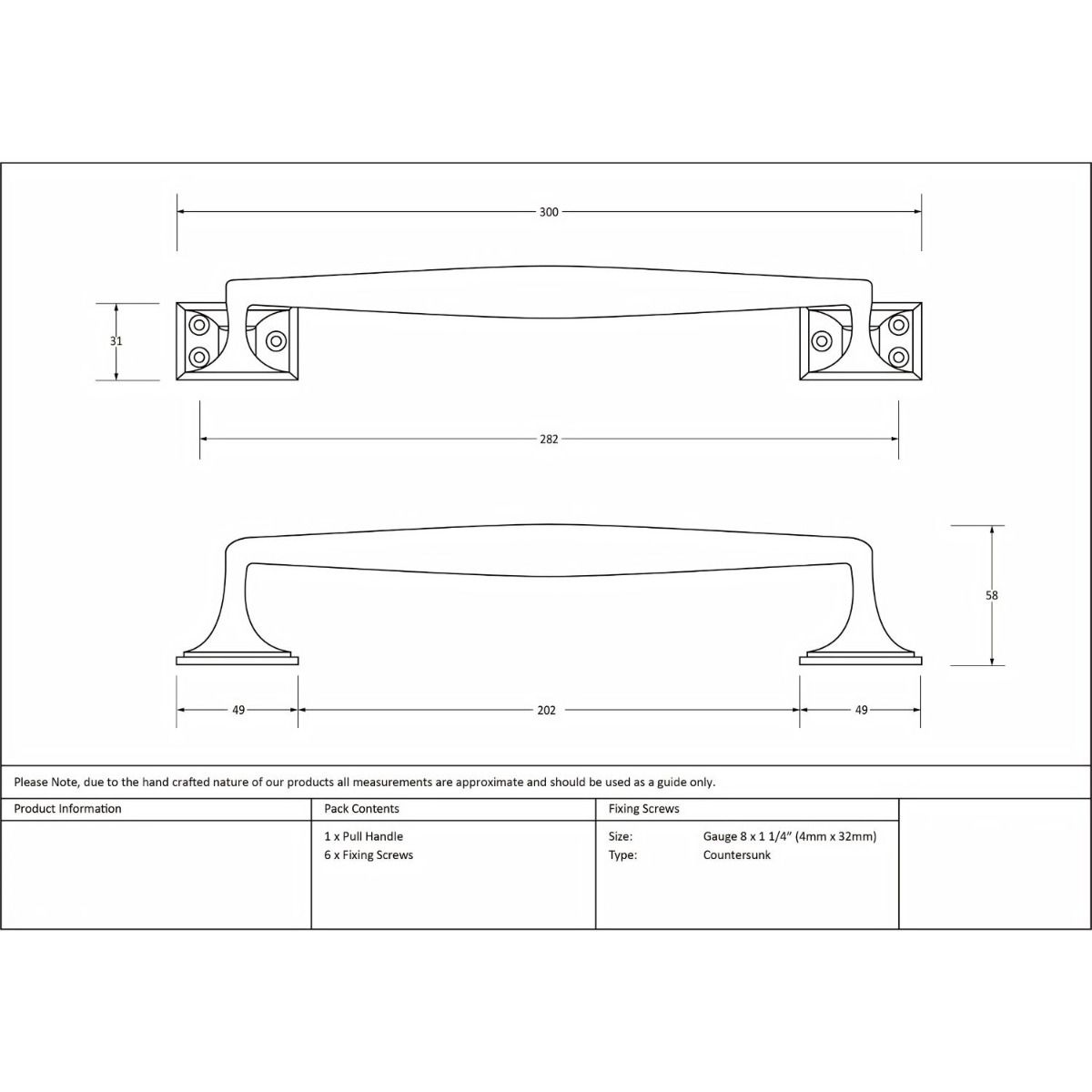 The 300mm Swelled Grip Pull Handle with Roses in Polished Chrome Technical Drawings and Dimensions 
