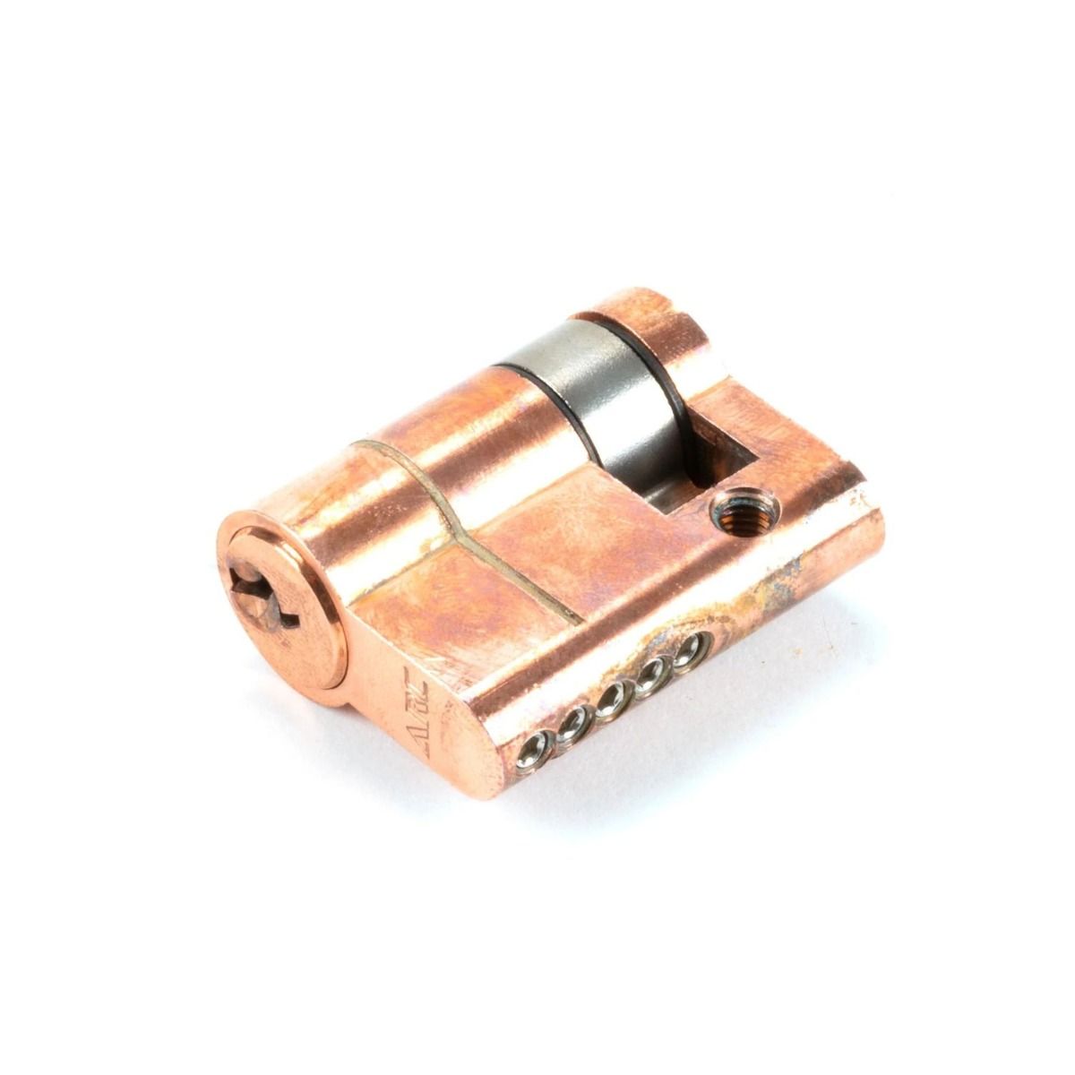 The 30/10 5-Pin Euro Cylinder Lock Keyed to Differ in Polished Bronze on a White Background 