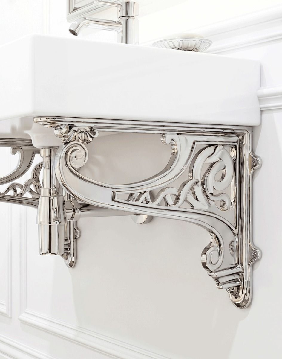 The 30 x 42cm "Celtic" Wall Bracket Mounted on a White Kitchen Wall Supporting a Sink - Digital Illustration