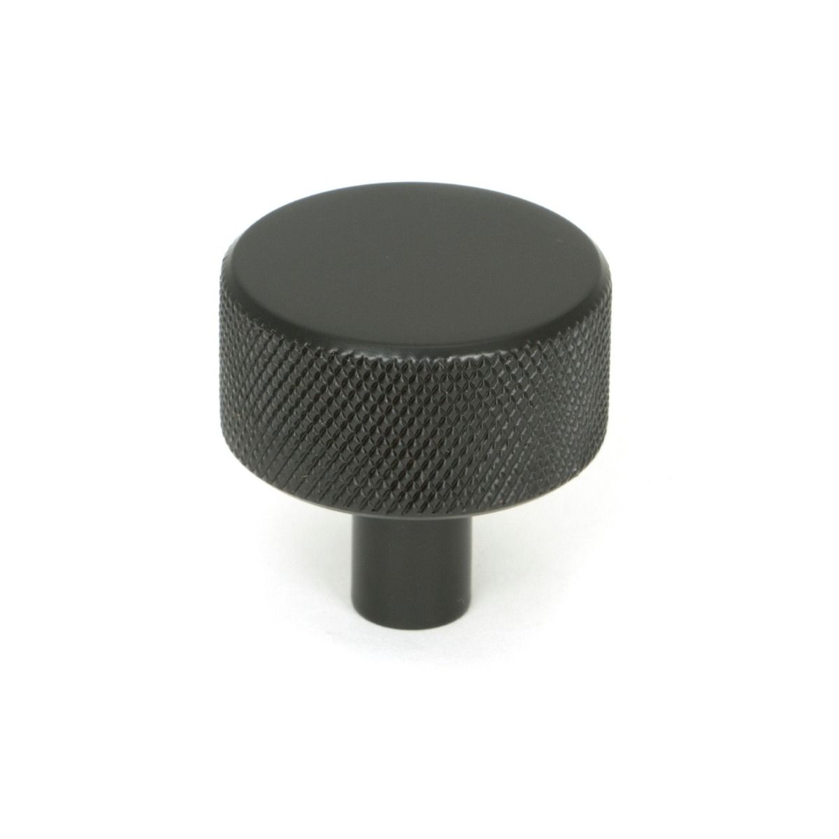 The 32mm Knurled Cabinet Knob (No Rose) in Aged Bronze Shown Upright on a White Background
