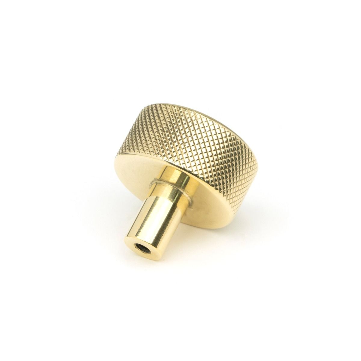 The 32mm Knurled Cabinet Knob (No Rose) in Polished Brass Seen from Behind 