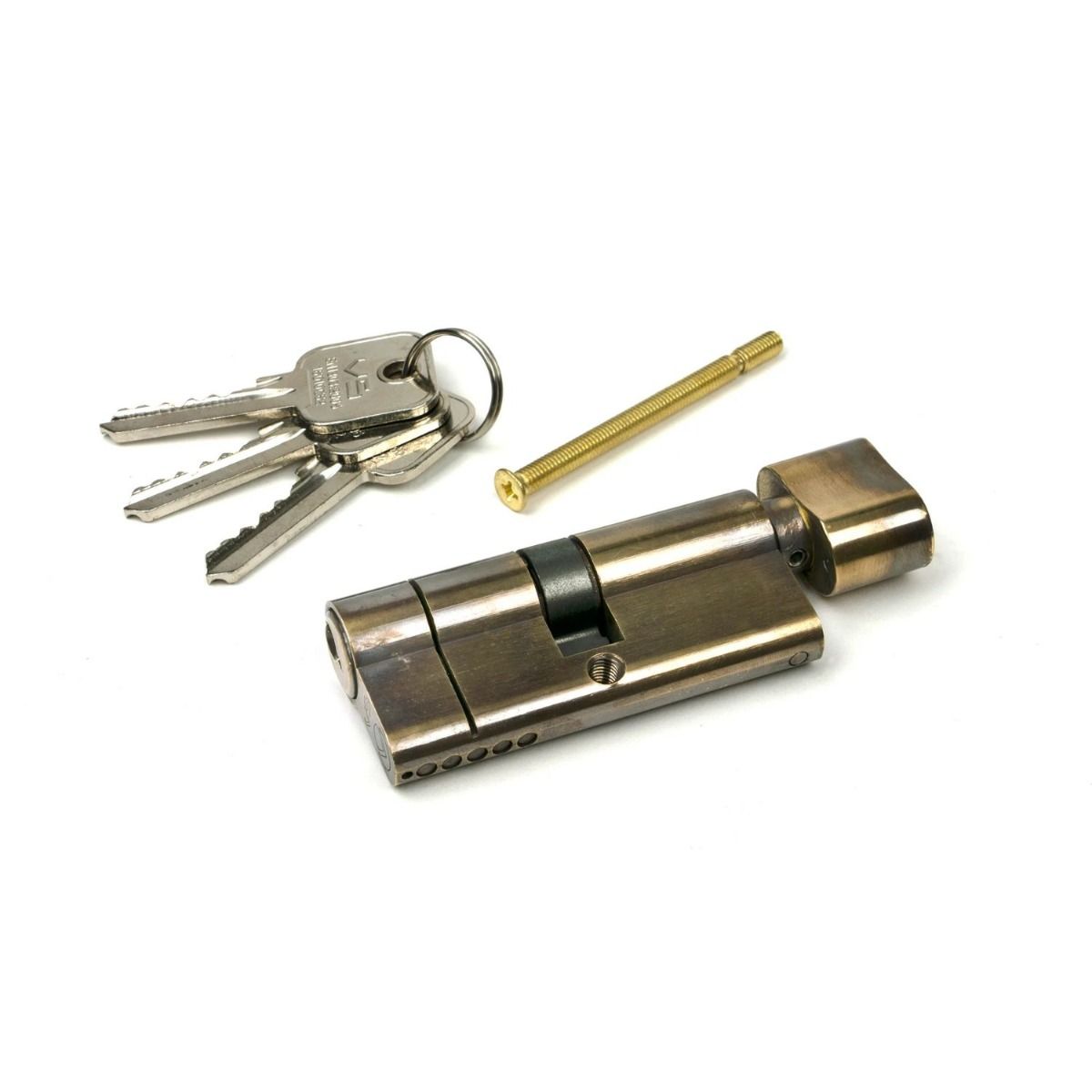 The 35/35 5-Pin Euro Cylinder Thumbturn Lock Keyed to Differ in Aged Brass with Keys and Bolt 