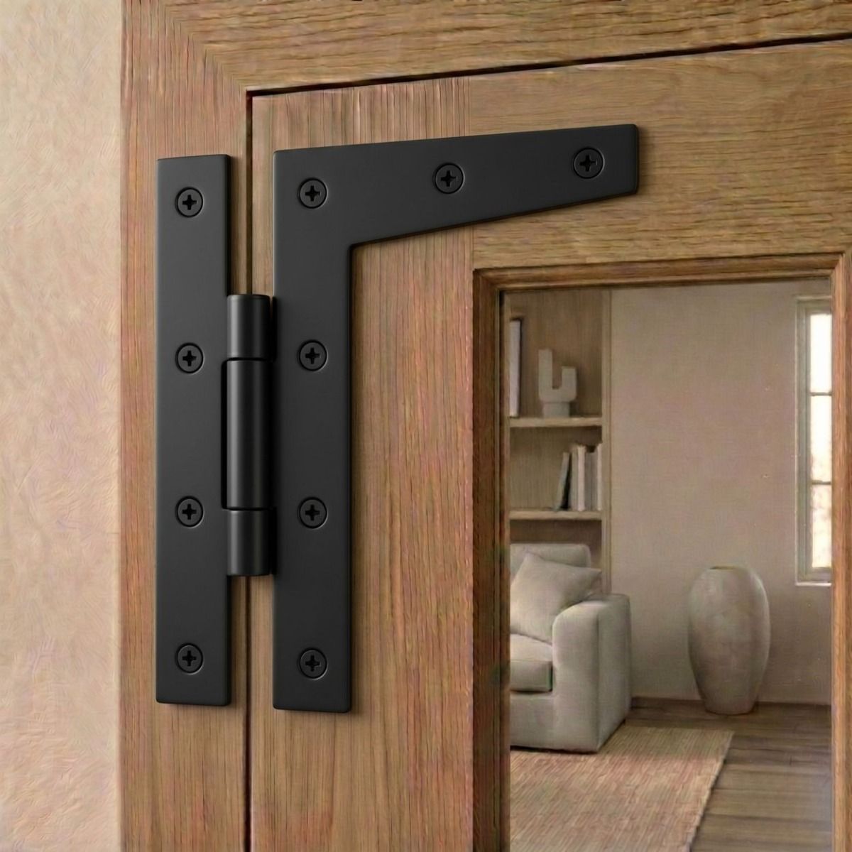 The 3¼" Black HL Hinge on a Wooden Window Frame in a Modern Home - Digital Illustration