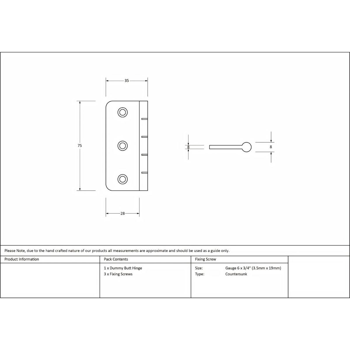 The 3" Traditional Mock Window Hinge in Polished Nickel Technical Drawings and Dimensions 