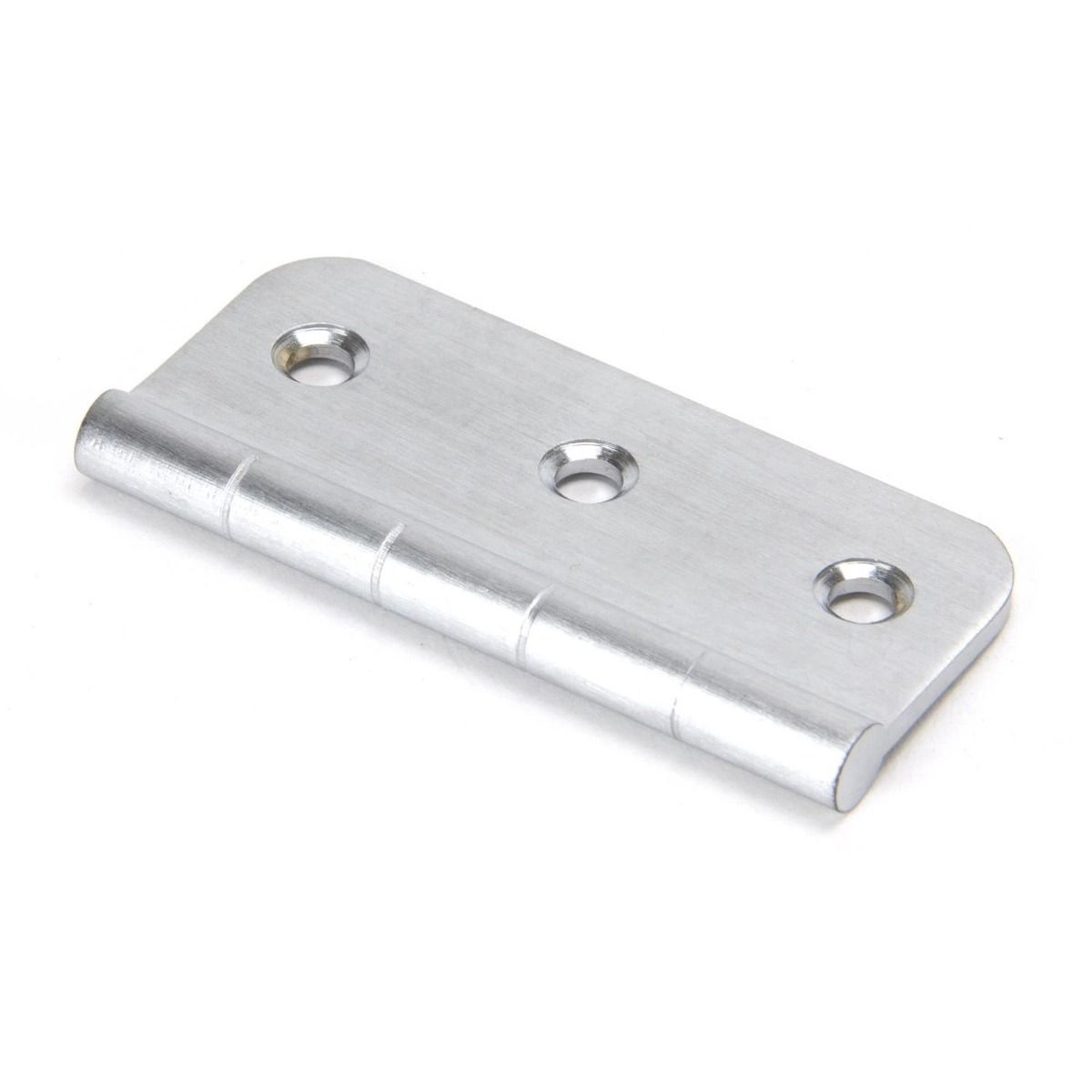 The 3" Traditional Mock Window Hinge in Satin Chrome on a White Background 