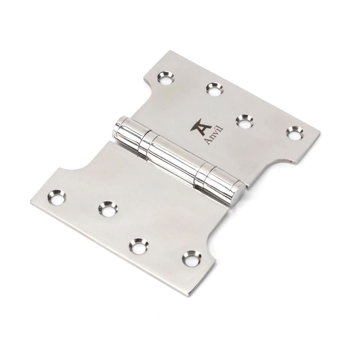 The 3 Inch Heavy Duty Parliament Door Hinges (Pair) in Polished Stainless Steel on a White Background
