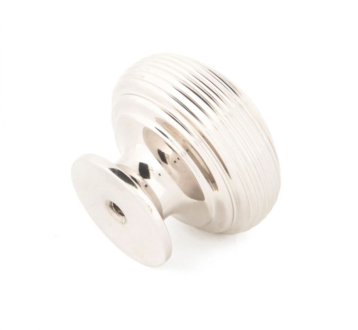 The 40mm Individual Polished Nickel Beehive Cabinet Knob on a White Background Shown from Behind