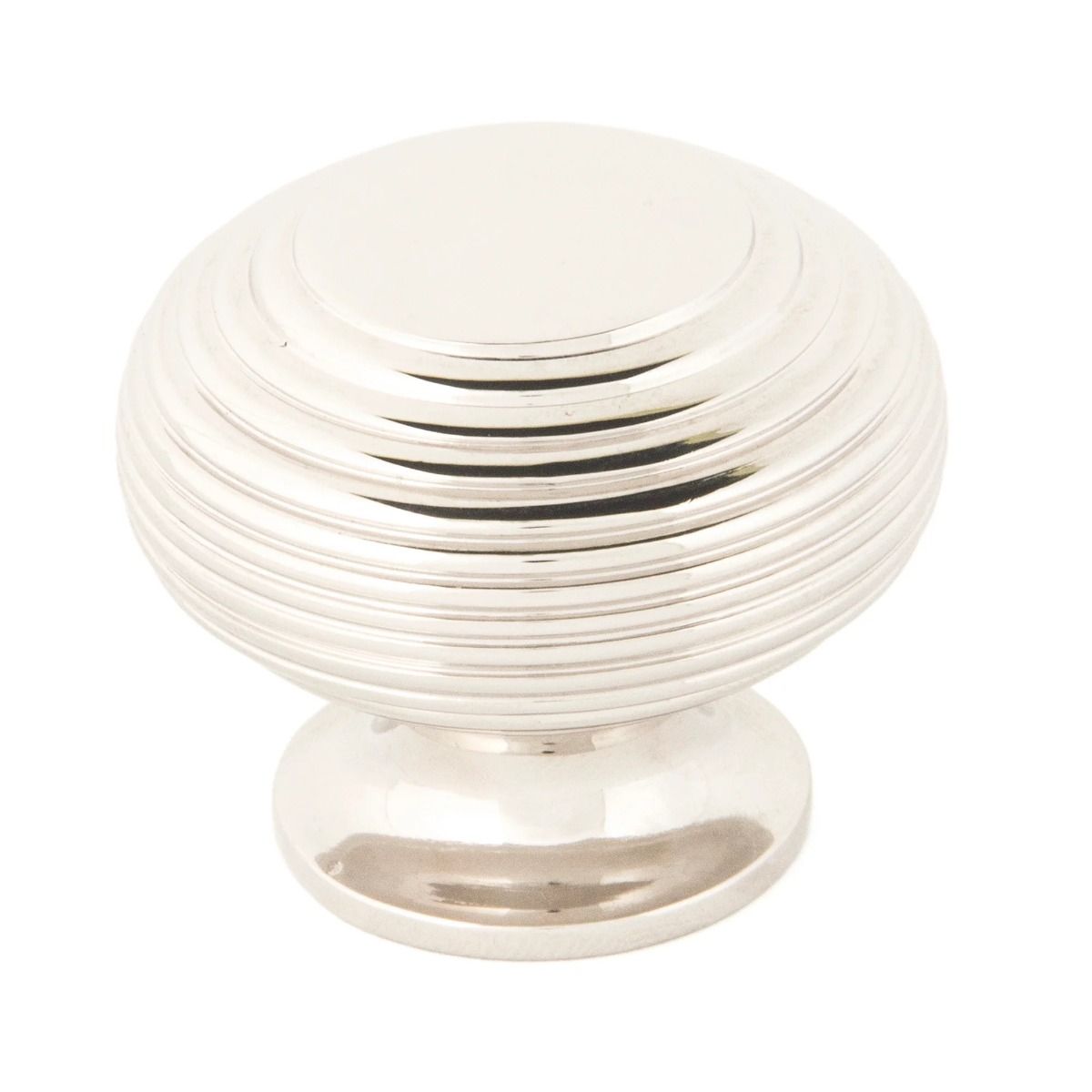 The 40mm Individual Polished Nickel Beehive Cabinet Knob on a White Background Shown Upright