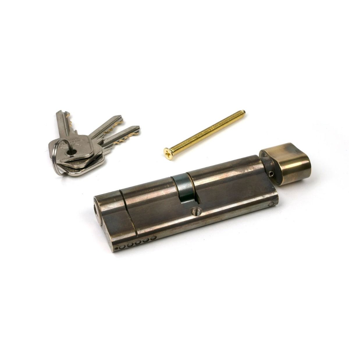 The 45/45 5-Pin Euro Cylinder Thumbturn Lock Keyed to Differ in Aged Brass with Keys and Bolt 