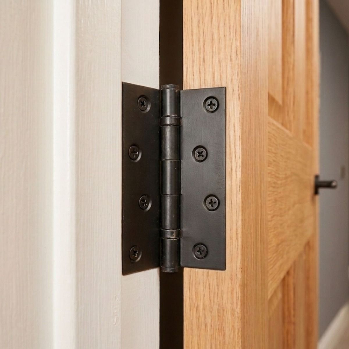 The 4" Beeswax finish Iron Butt Hinge Shown Supporting a Door inside a Modern Home - Digital Illustration