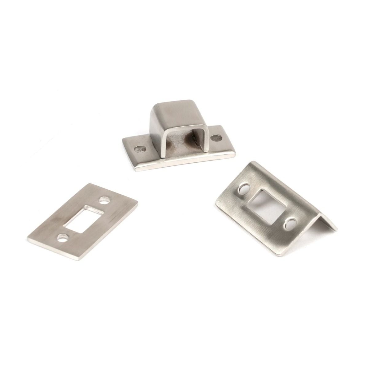 The 4" Satin Stainless Steel Universal Door & Window Bolt Plate, Bridge and Keep