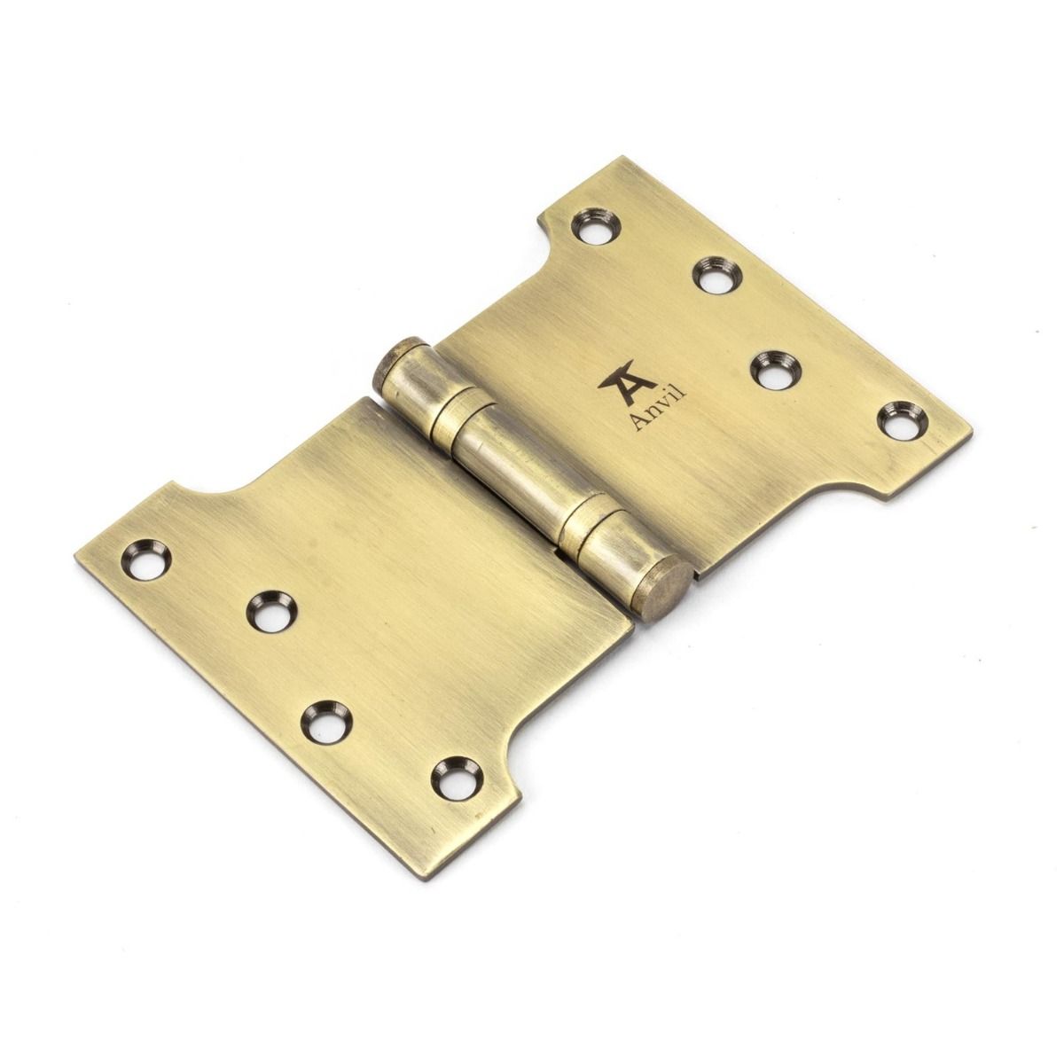 The 4" Heavy Duty Parliament Door Hinges (Pair) in Aged Brass Shown on a White Background