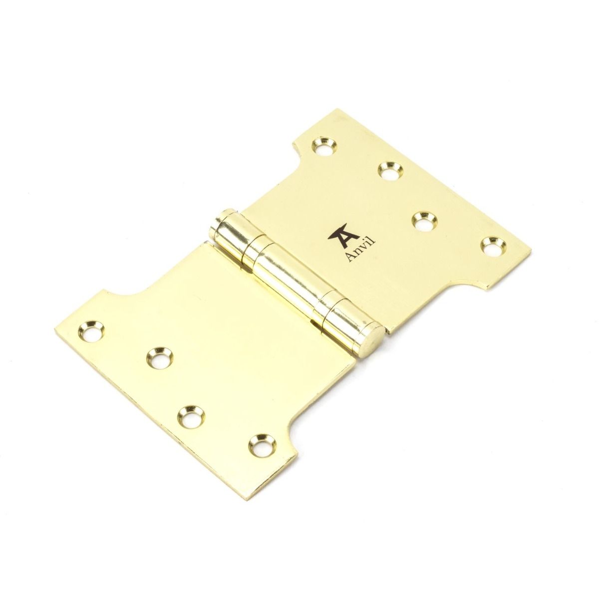 The 4" Heavy Duty Parliament Door Hinges (Pair) in Polished Brass Shown on a White Background