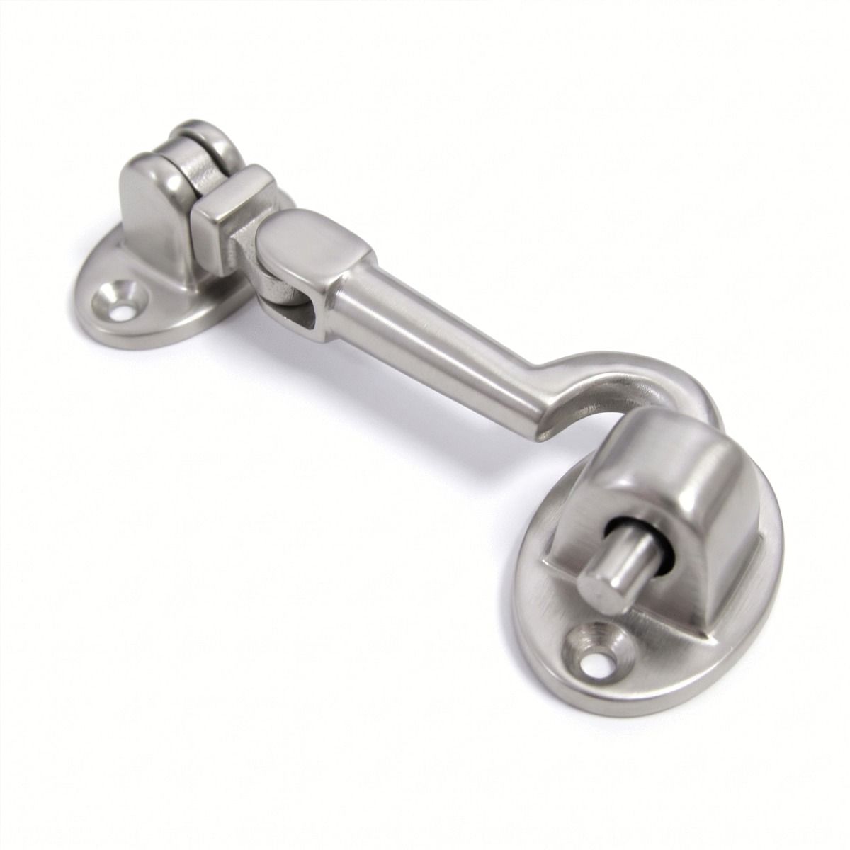The 4 Inch Satin Chrome Brass Cabin Hooks Silent Type on a White Background 
