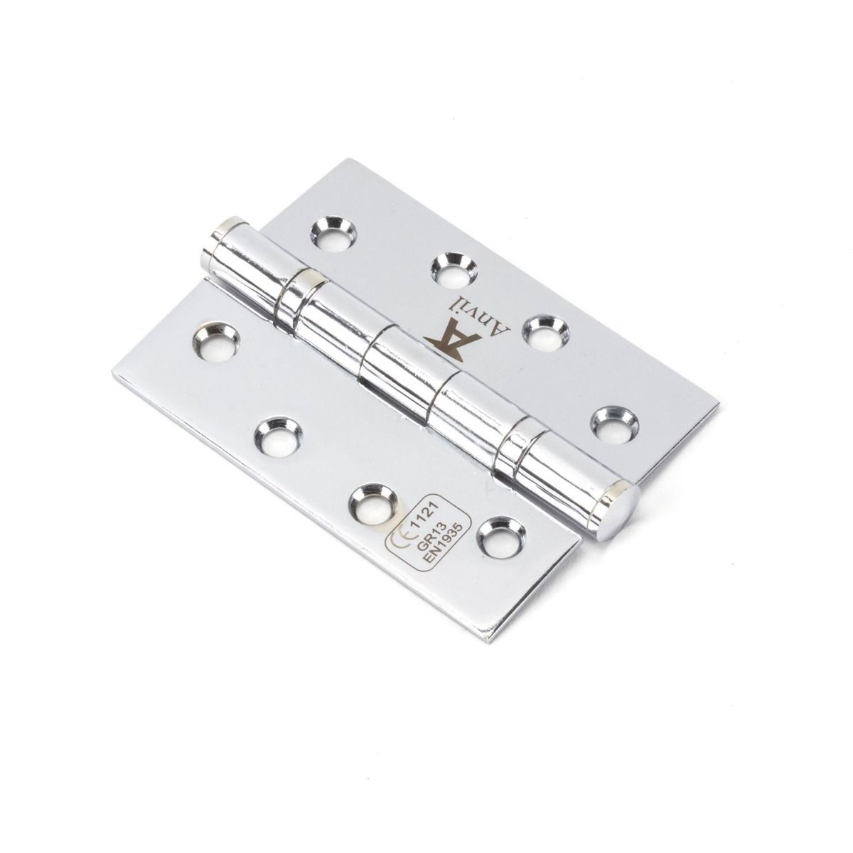 The 4 Inch Stainless Steel Ball Bearing Butt Hinges (Pair) in Polished Chrome on a White Background