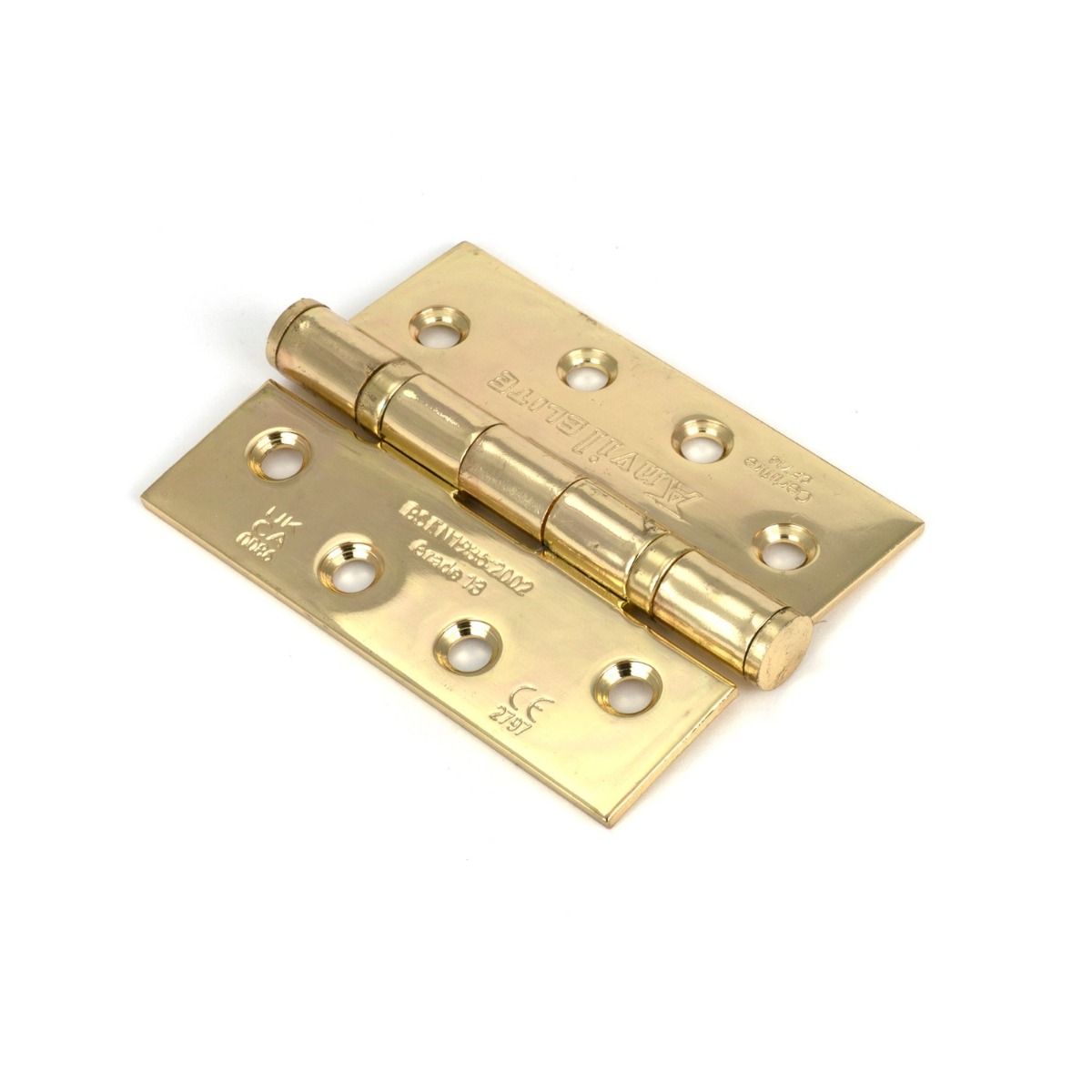 The 4 Stainless Steel Ball Bearing Butt Hinges (Pair) in Polished Brass on a White Background