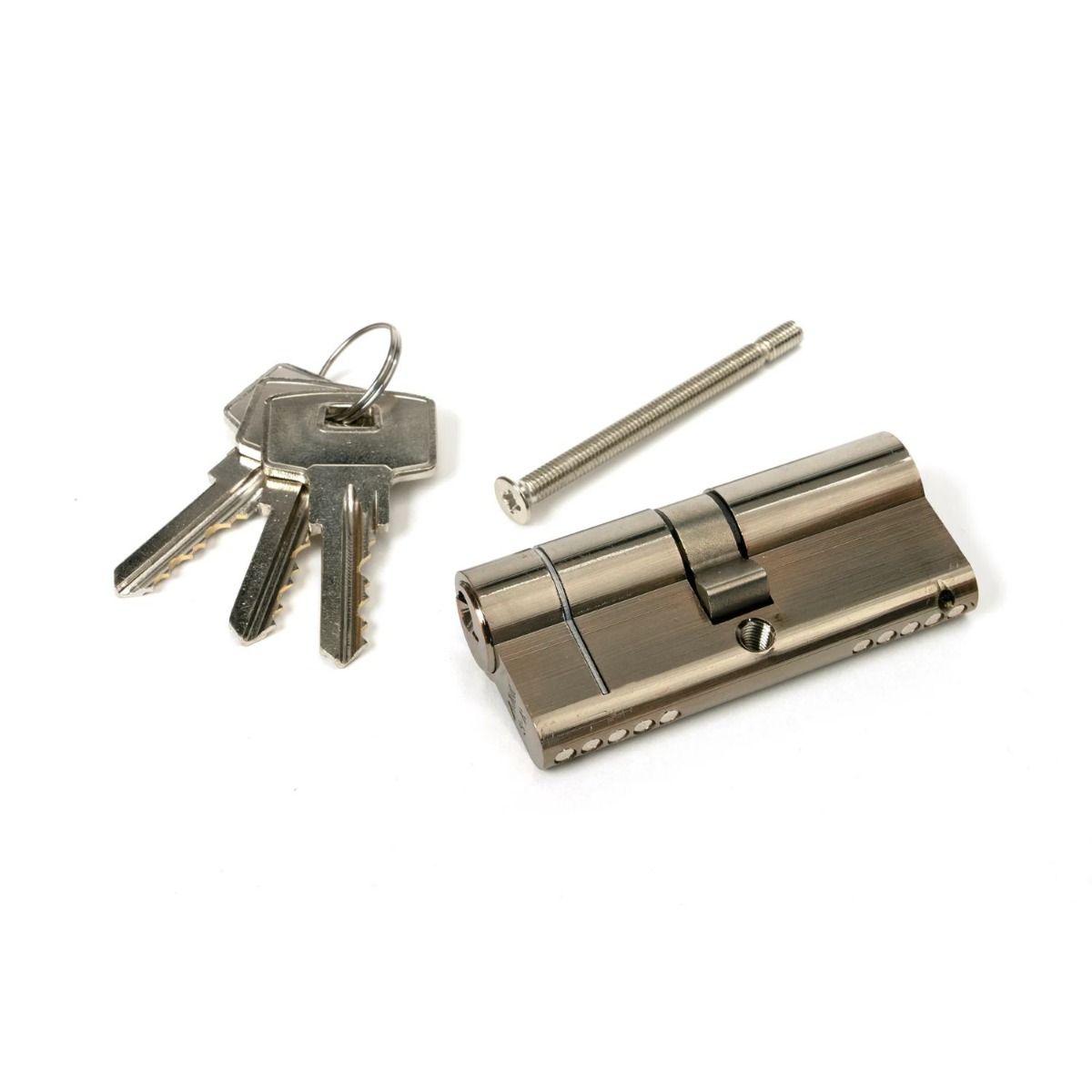 The 5-Pin Euro Cylinder Lock Keyed to Differ - 35/35 - Polished Bronze with Bolt and Keys on a White Background 