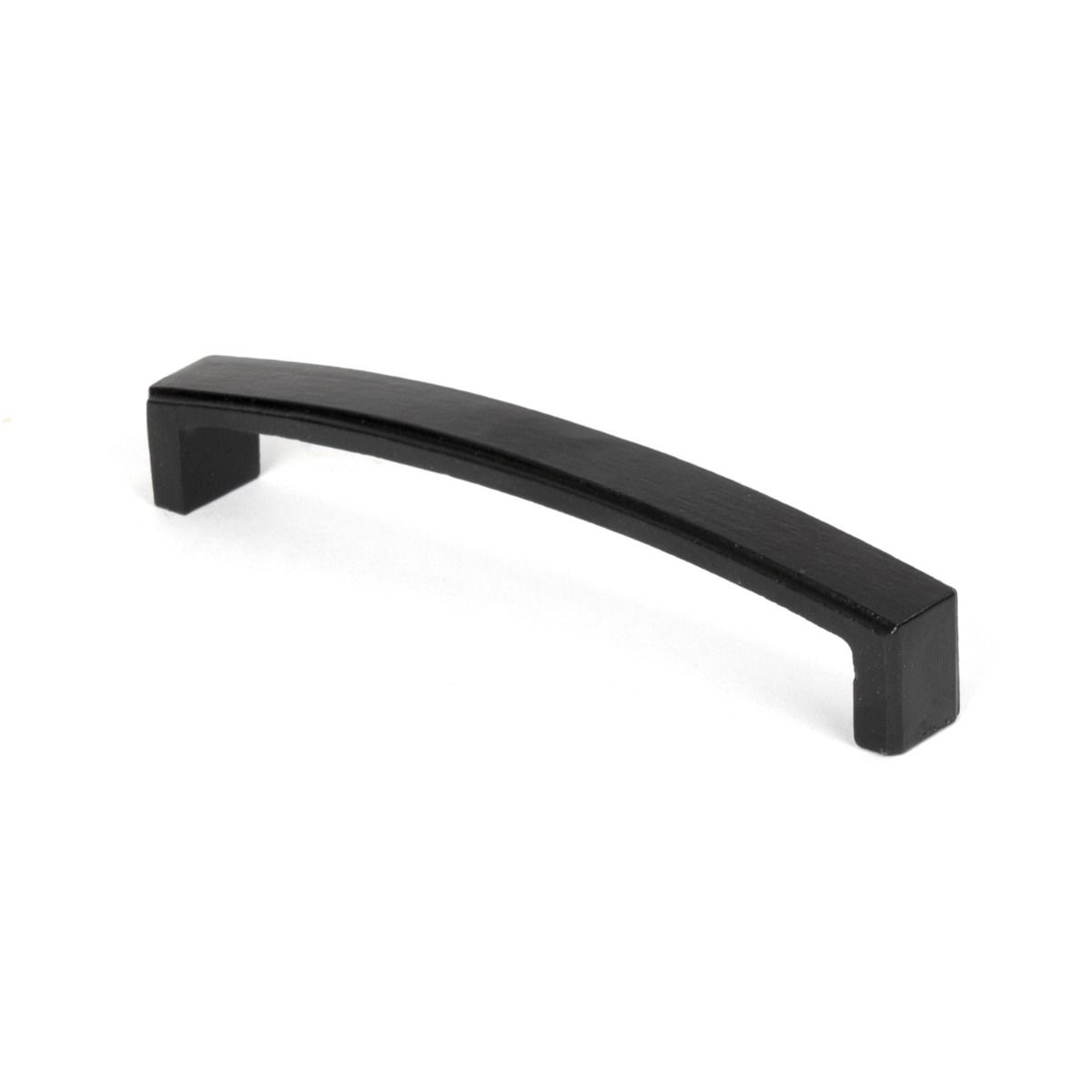 The 5.5" Linear Bridge Pull Handle in Black Stood Upright on a White Background