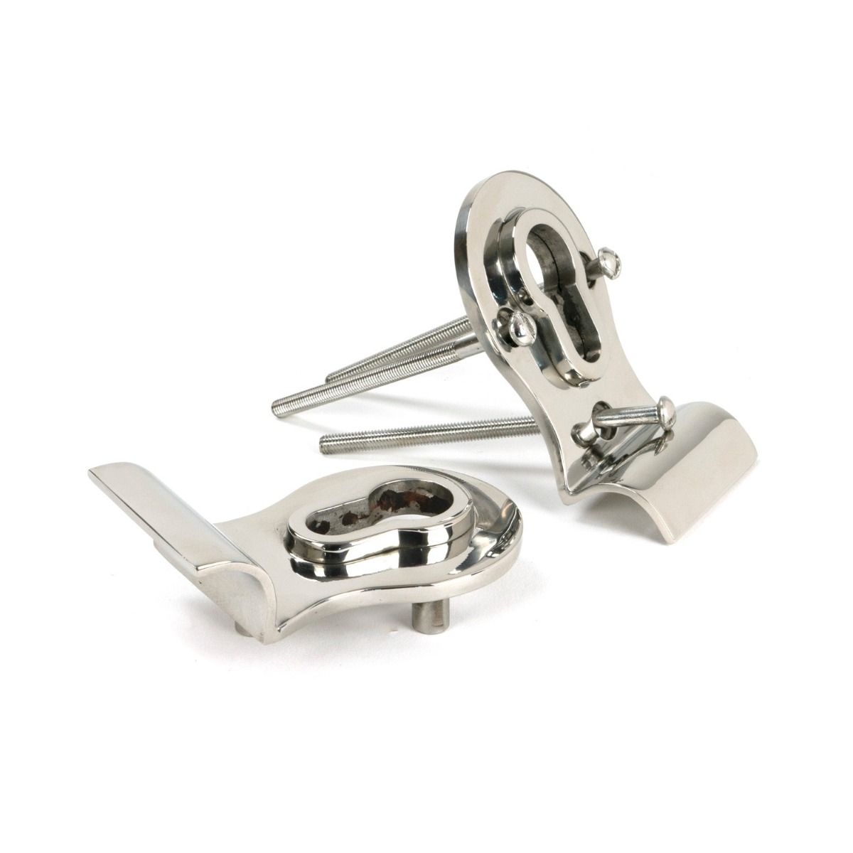 The 50mm Curved Euro Cylinder Back-to-Back Door Pull Set in Polished Stainless Steel Shown with Supplied Fittings