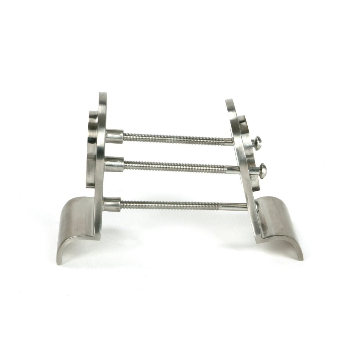 The 50mm Curved Euro Cylinder Back-to-Back Door Pull Set in Satin Stainless Steel Shown from the Side on a White Background