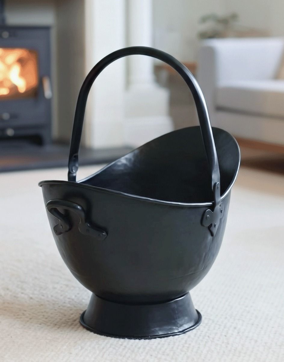 The 53cm "Waterloo" Black Iron Coal Bucket Placed in a Modern Living Room in a Country Home - Digital Illustration 