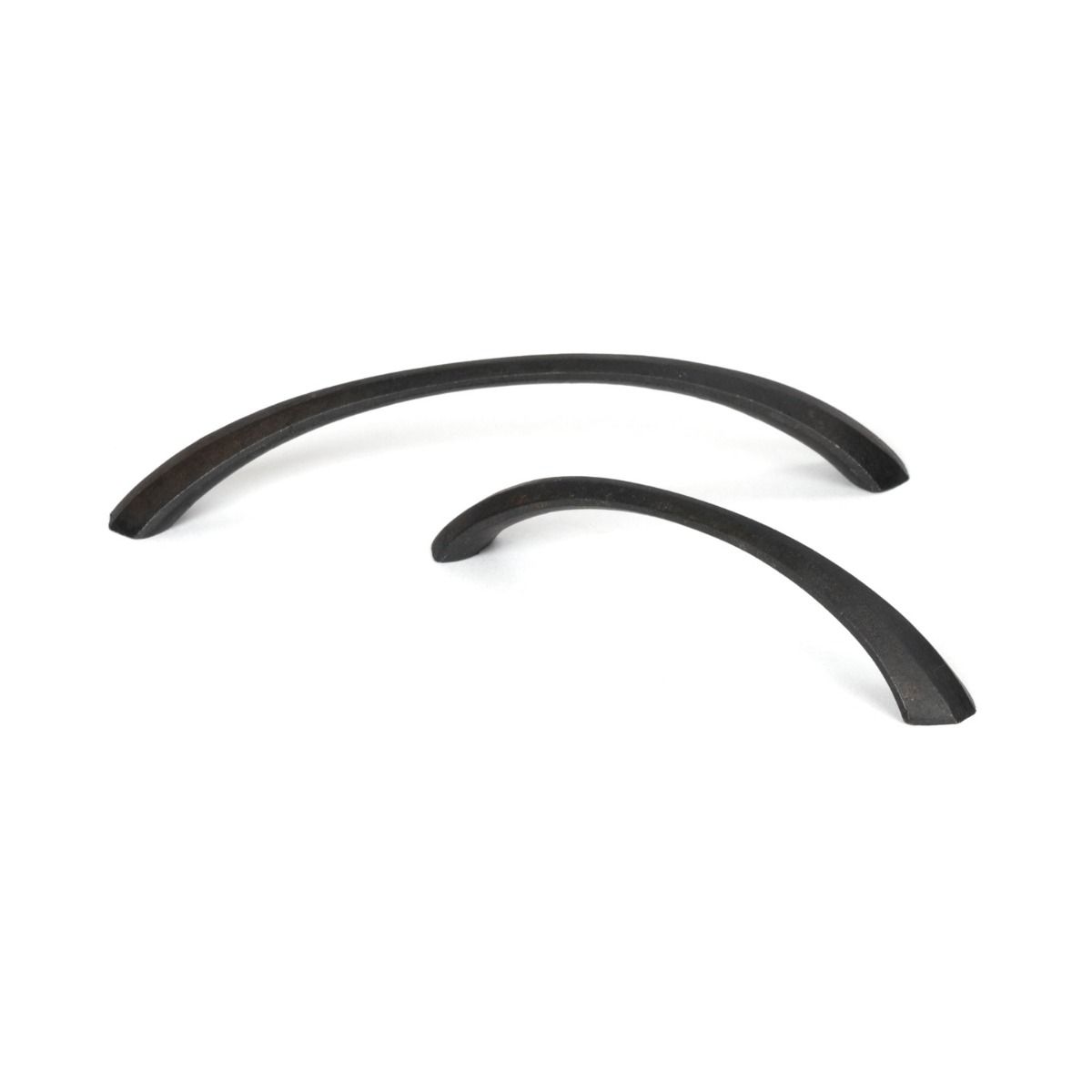 The 5" Curved Shell Pull Handle in Beeswax Shown next to Other Size on a White Background