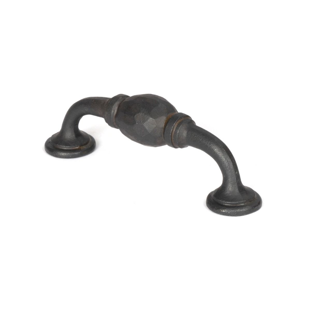 The 5" Hand-Hammered D Pull Handle in Beeswax Shown Upright on a White Background