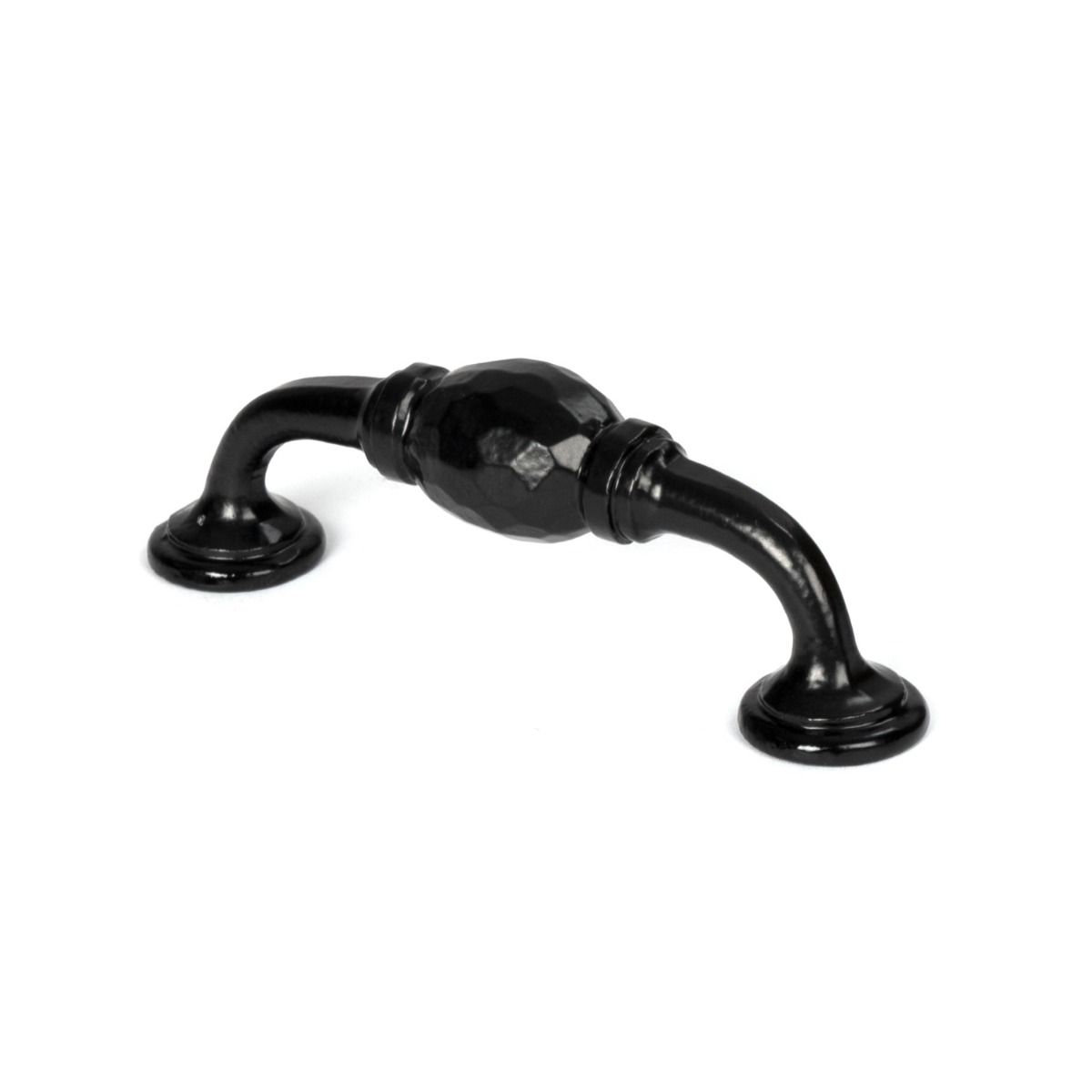 The 5" Hand-Hammered D Pull Handle in Black Shown Upright on a White Background