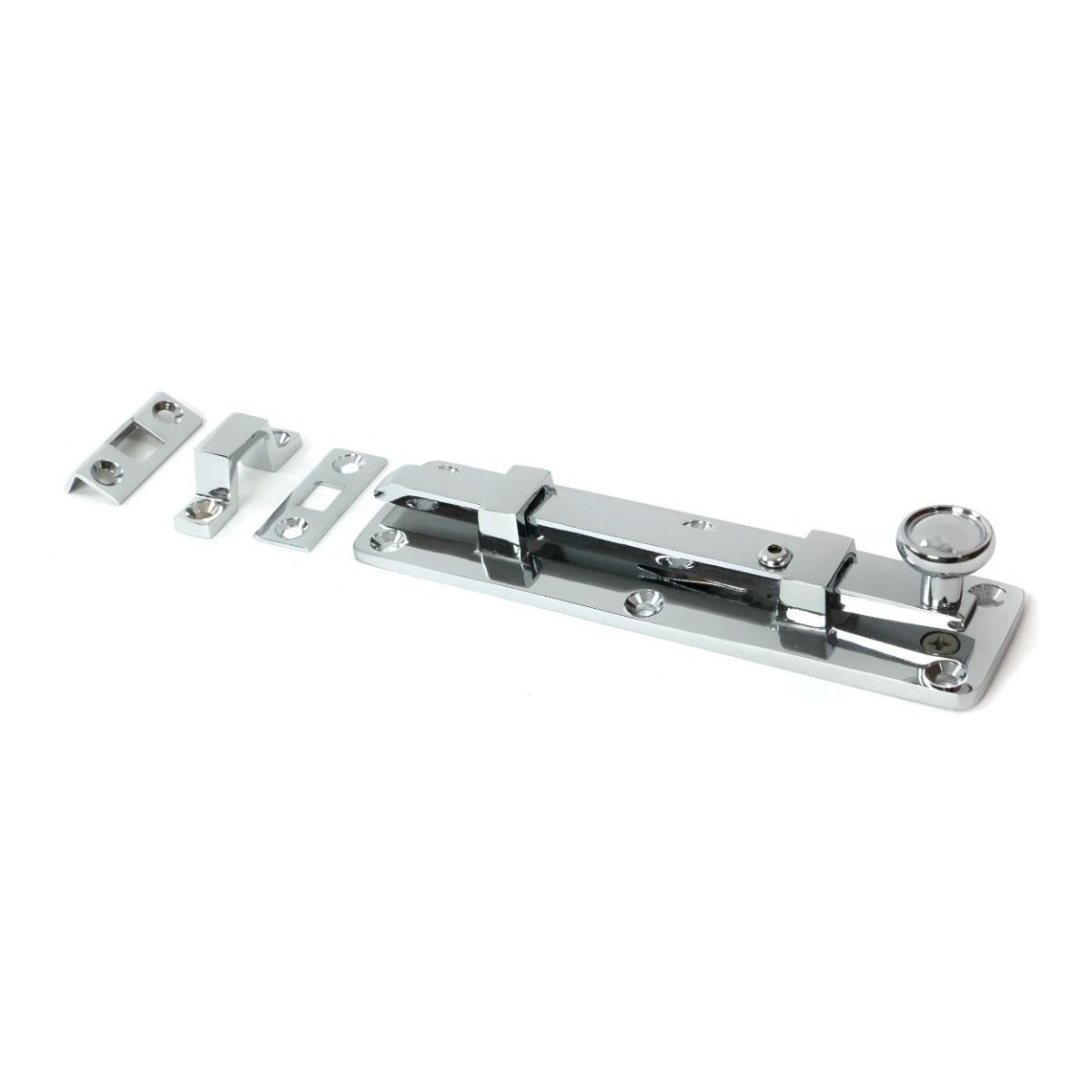 The 6" Classic Straight Window Bolt in a Polished Chrome Finish with Fittings 