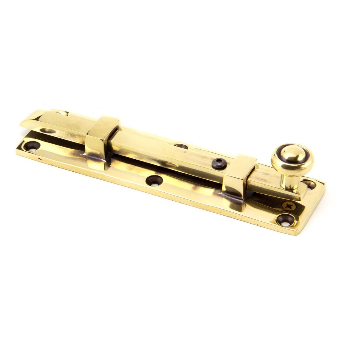 The 6" Classic Straight Window Bolt in an Aged Brass Finish