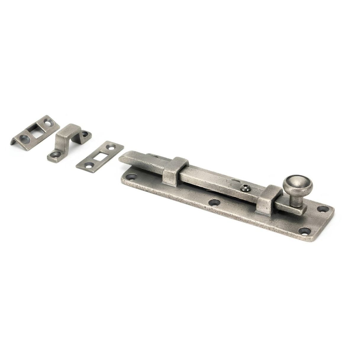 The 6" Classic Straight Window Bolt in an Antique Pewter Finish with Fittings 
