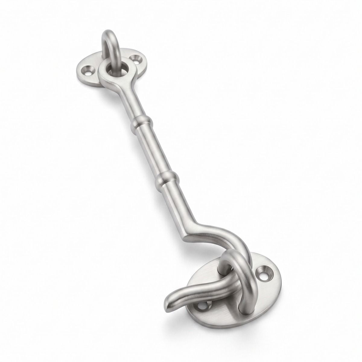 The 6" Satin Chrome Cabin Hook Loose Ring Type on a White Background