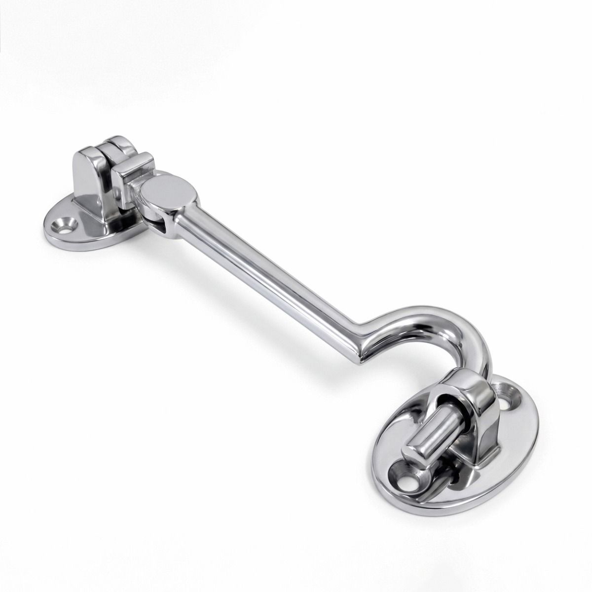 The 6 Inch Bright Chrome Cabin Hooks Silent Type Shown on a White Background 