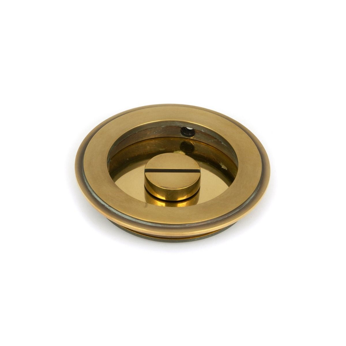 75mm Art Deco Round Sliding Pocket Door Privacy Set in Aged Brass