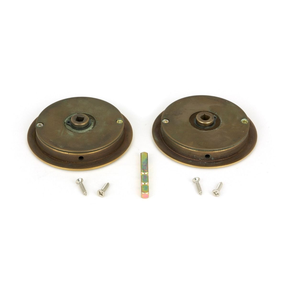 75mm Art Deco Round Sliding Pocket Door Privacy Set in Aged Brass