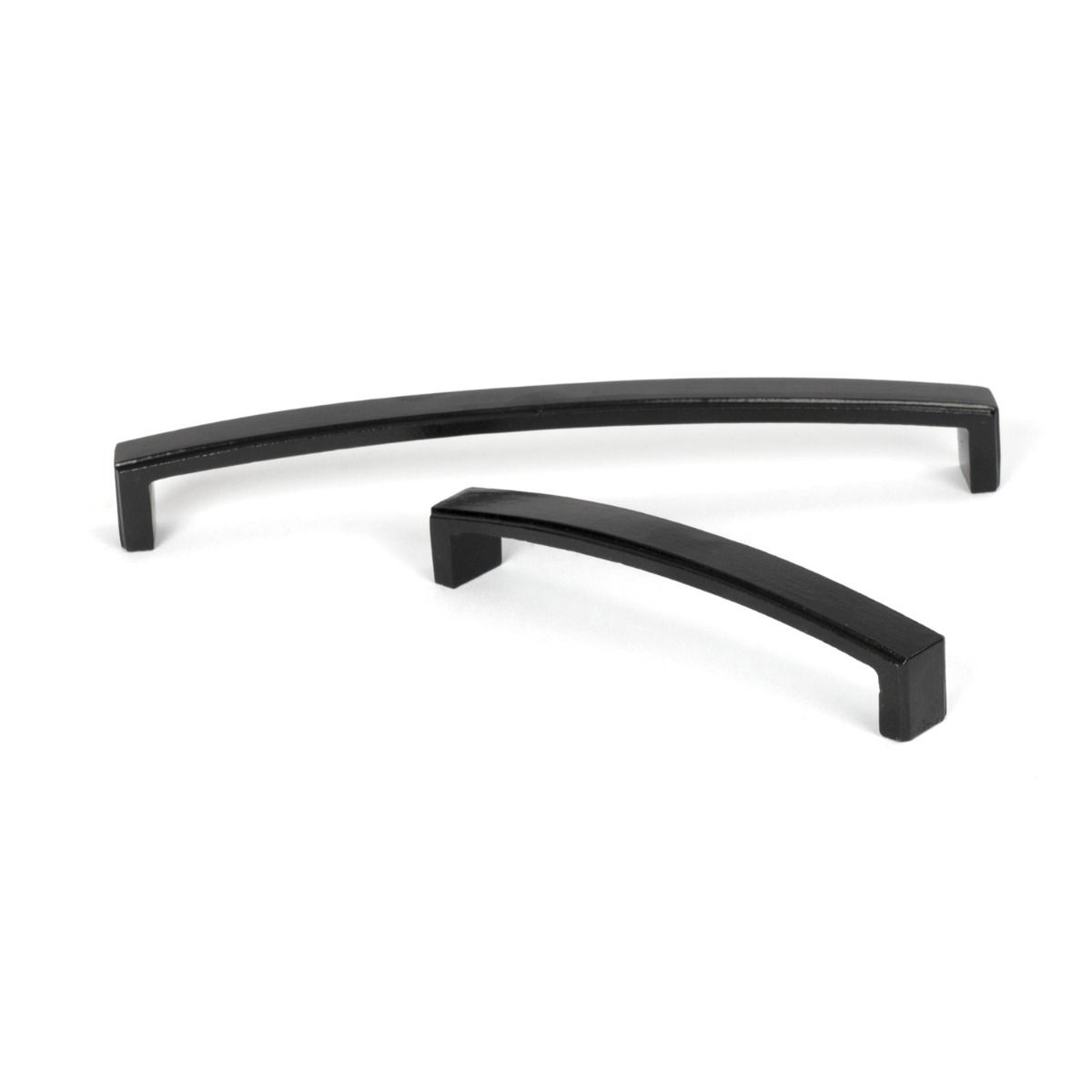 The 8.25" Linear Bridge Pull Handle in Black Next to the Other Size