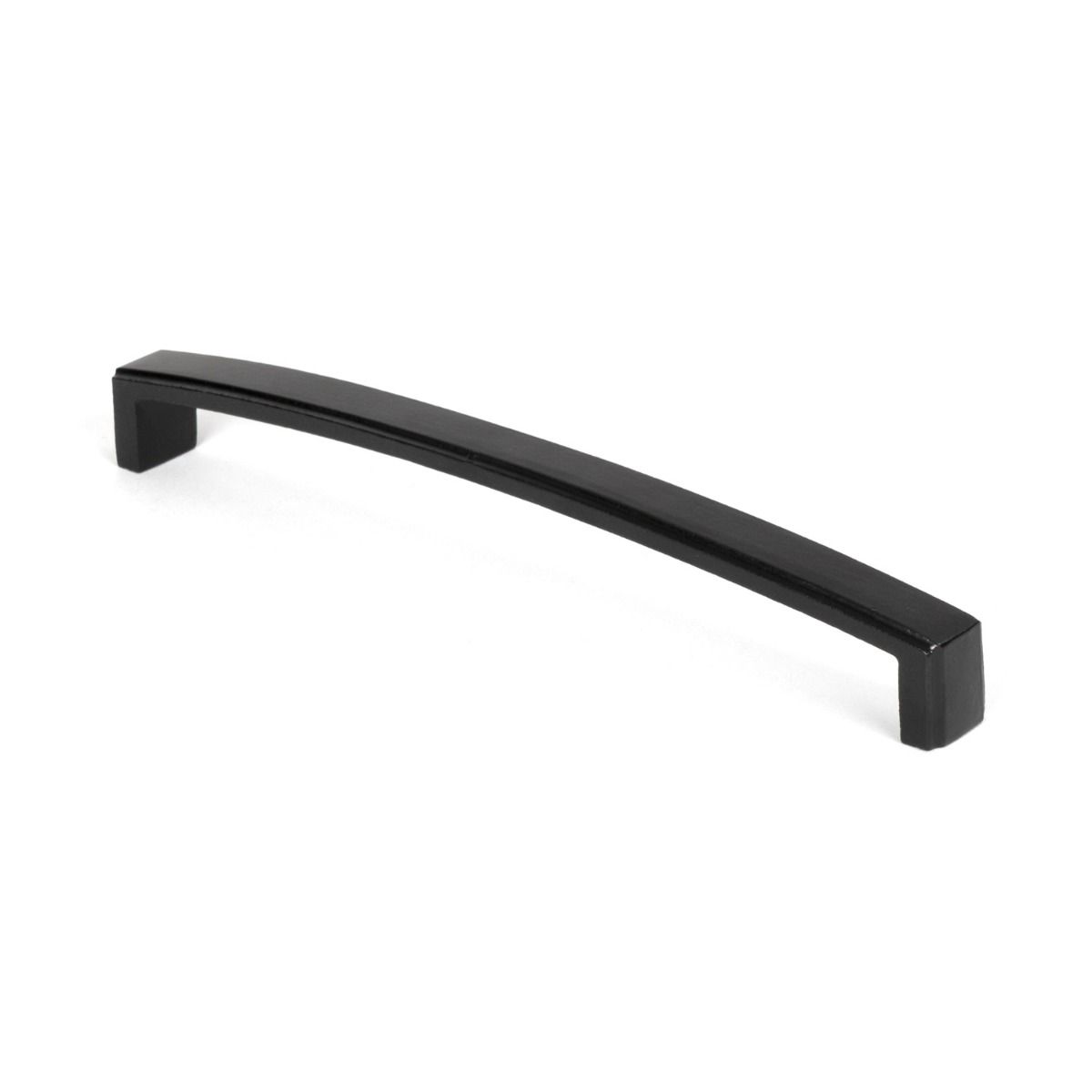 The 8.25" Linear Bridge Pull Handle in Black Stood Upright on a White Background