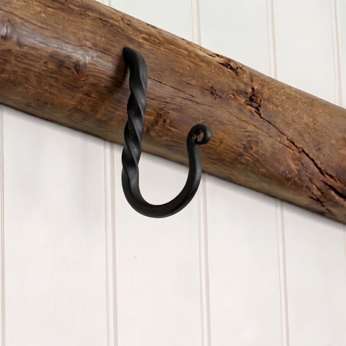 The 89mm Blacksmith Beeswax Cup Hook on a Wooden Timber Beam in a Kitchen Cottage - Digital Illustration