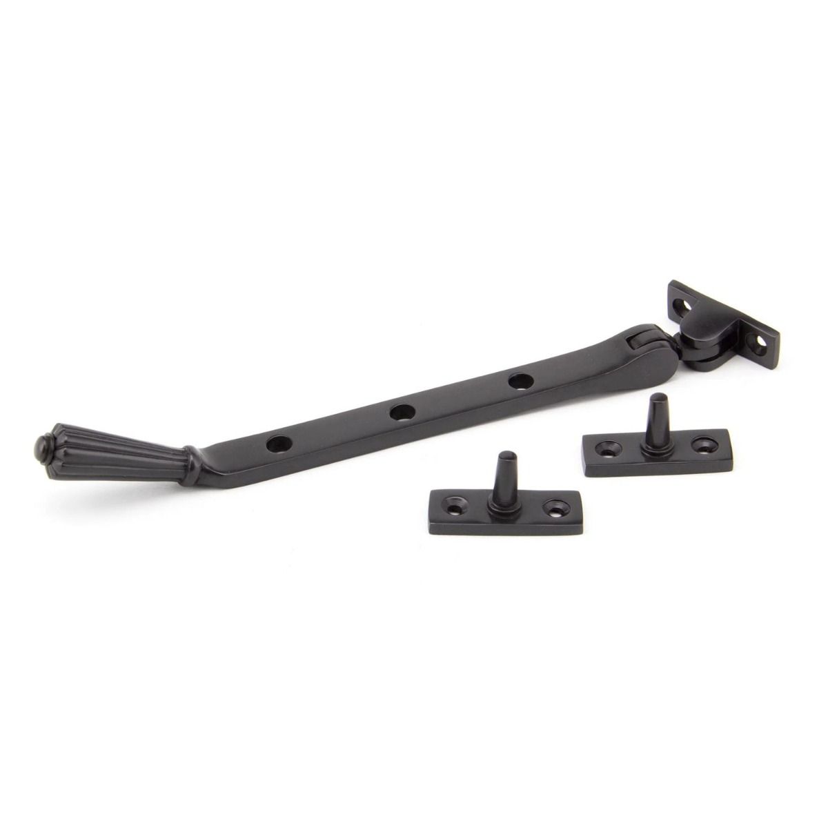 The 8 Inch Aged Bronze Georgian Reeded Casement Window Stay on a White Background 