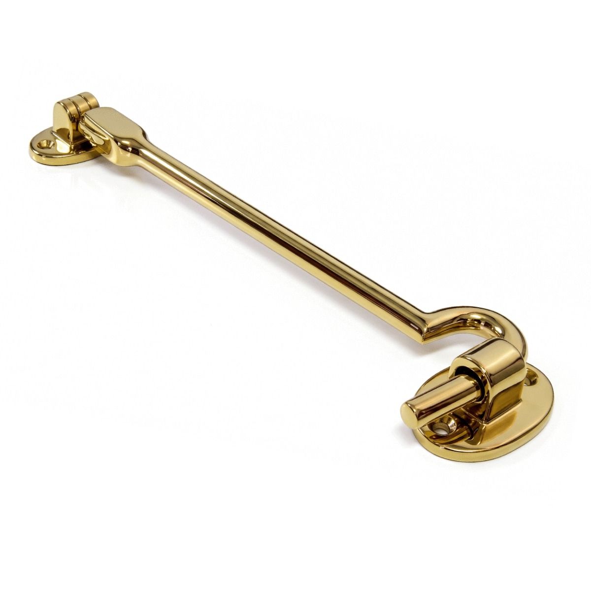 The 8 Inch Brass Cabin Hook Silent Type Heavy on a White Background 