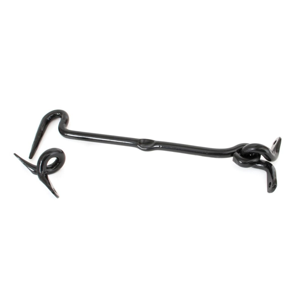The 8 Inch Forged Iron Cabin Hook in a Black Finish on a White Background