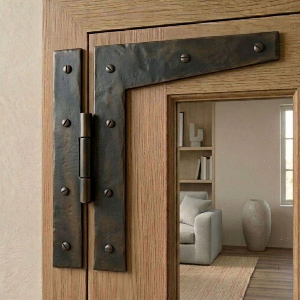 The 9" Bees Wax HL Hinge Fitted on a Wooden Window in a Contemporary Country Home - Digital Illustration 