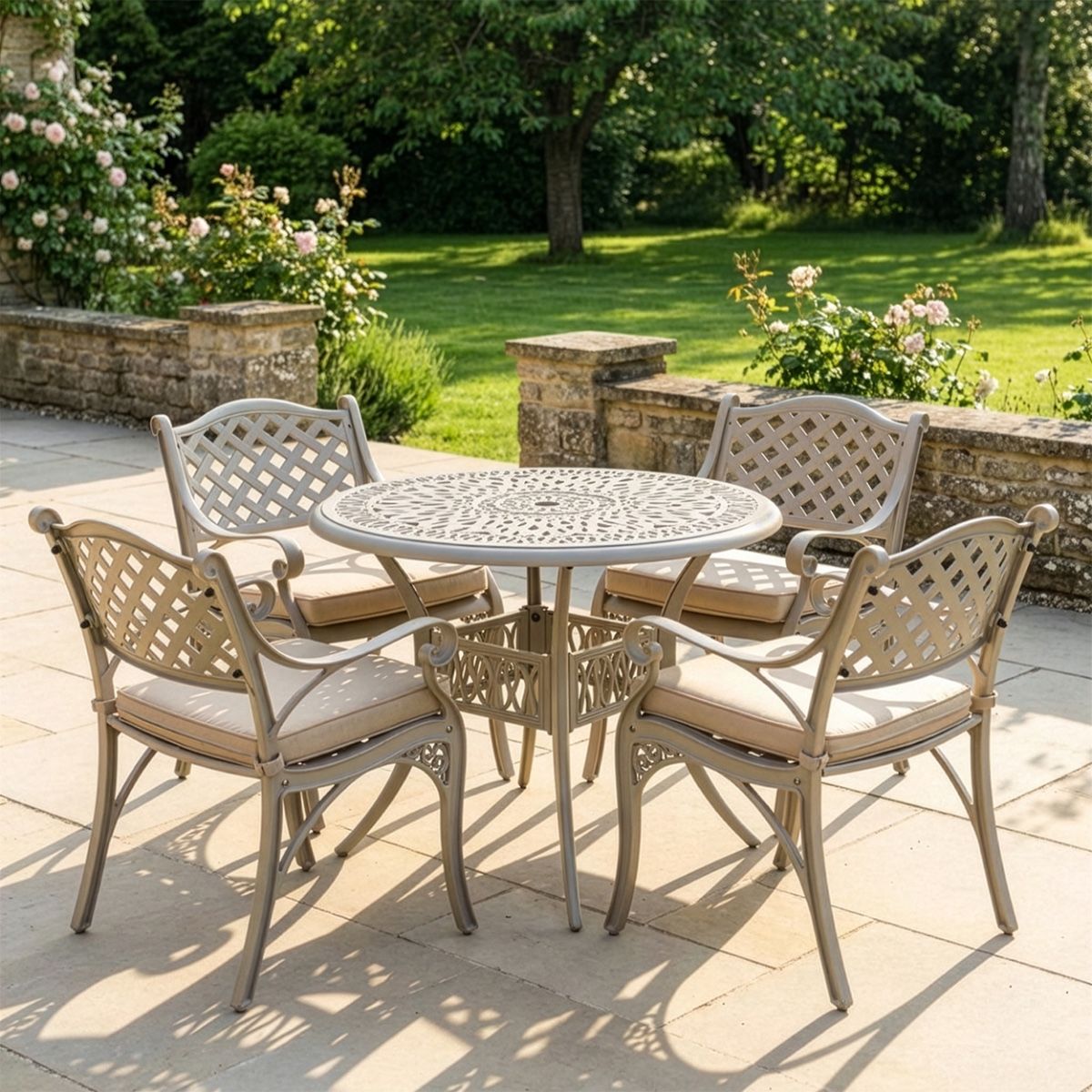 The “Aether” Deluxe 4-Seater Outdoor Dining Set - Smooth Champagne digital illustration